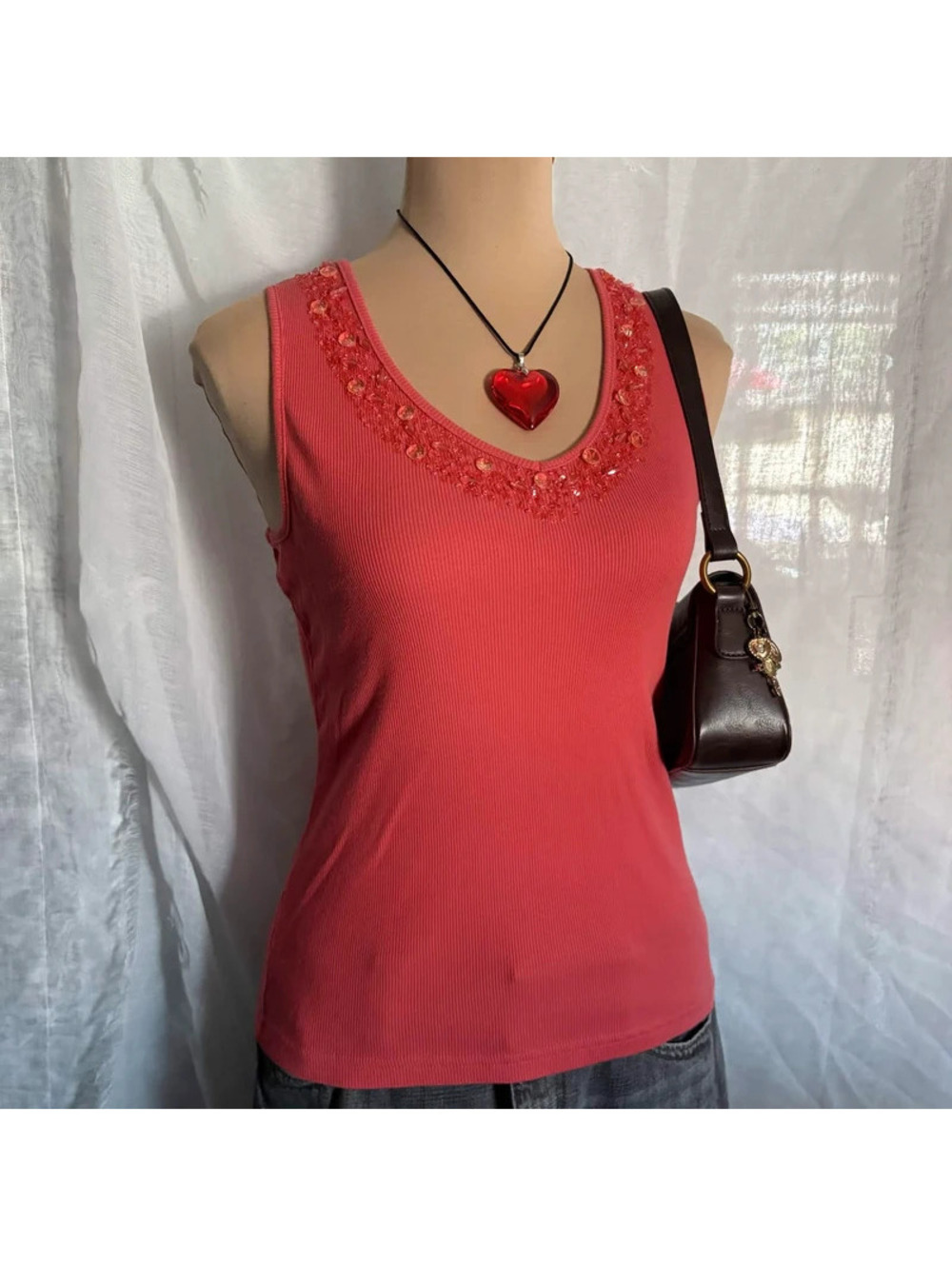 coral beaded tank top